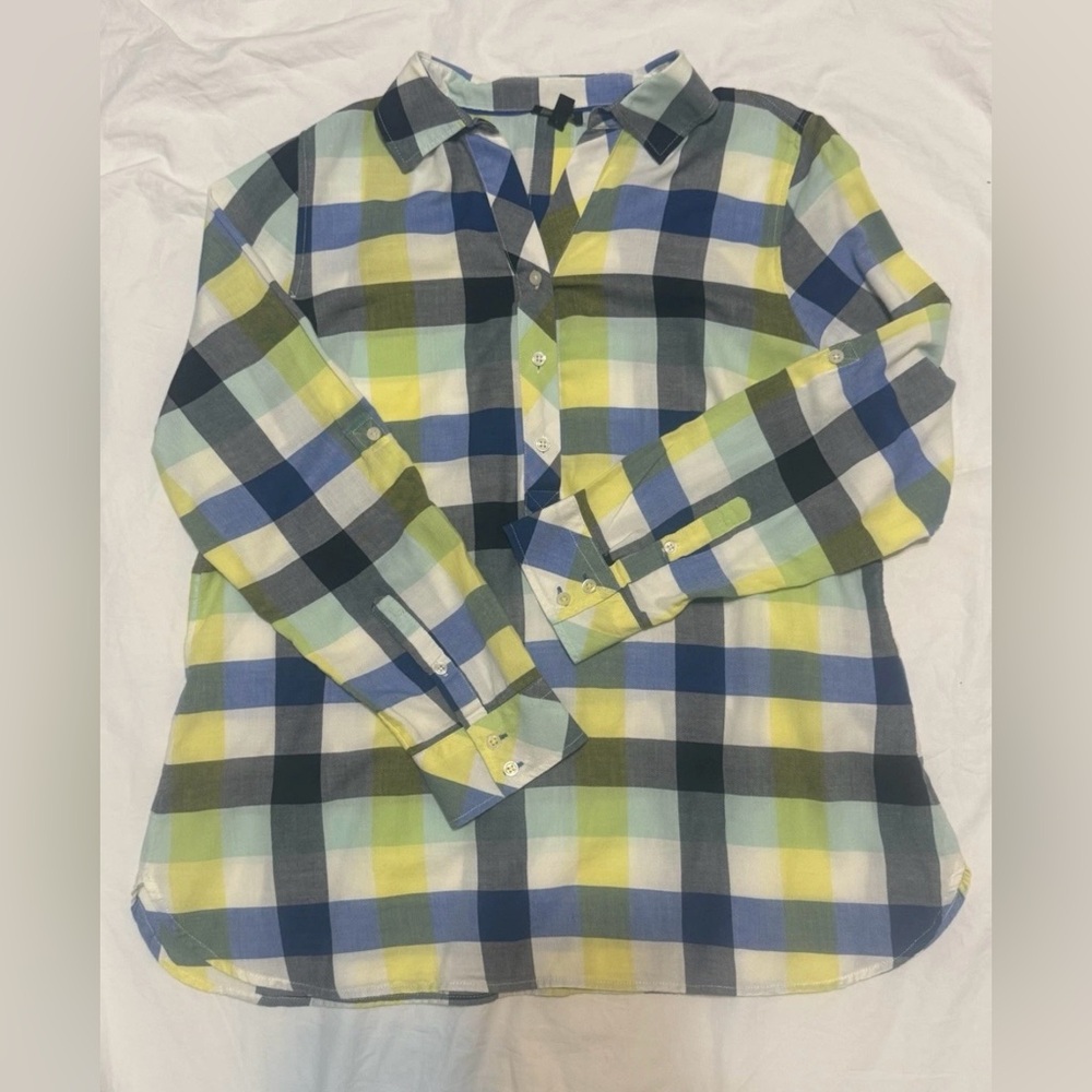 Talbots cotton plaid pullover long sleeve blouse